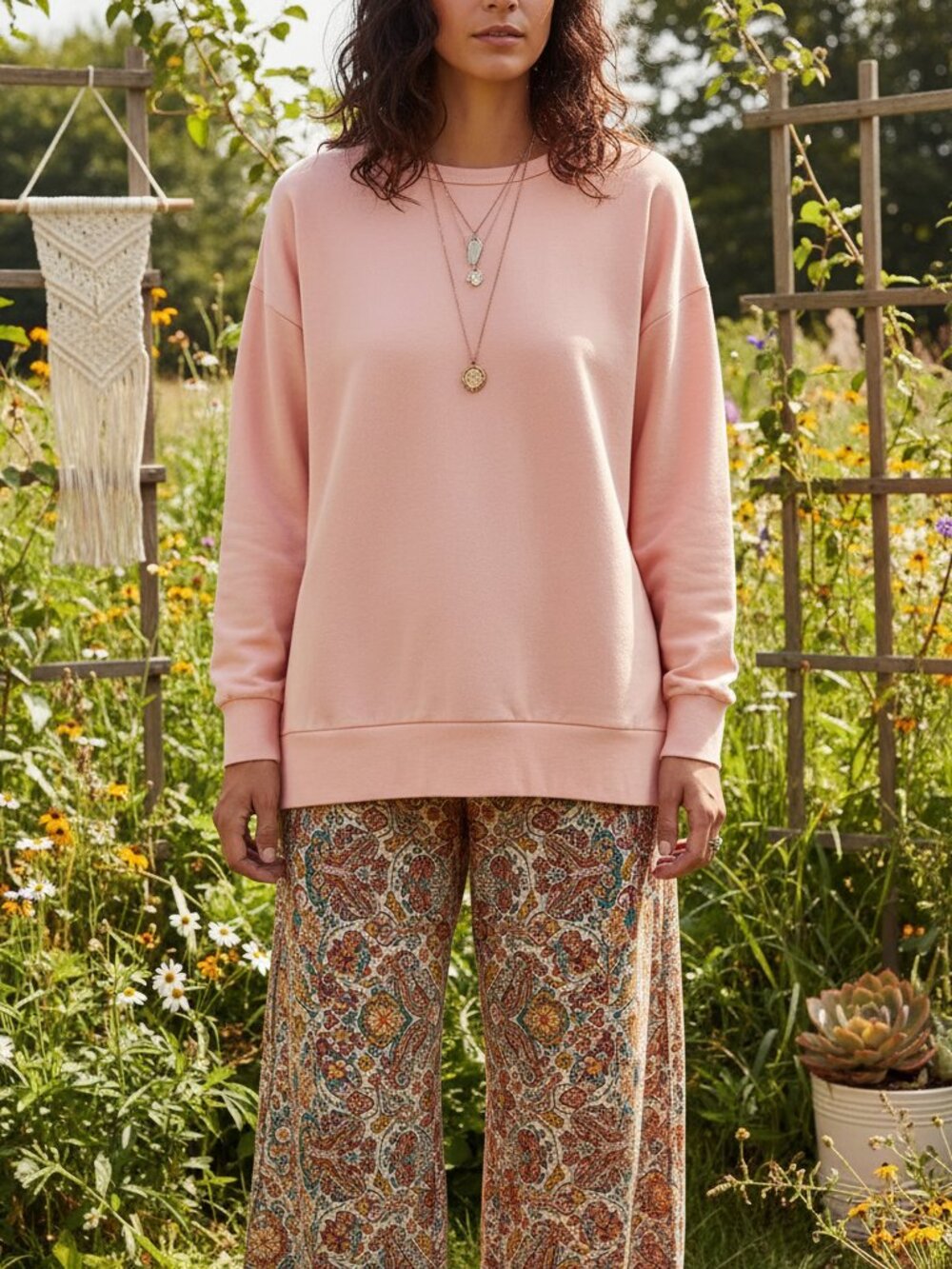 Buffalo David Bitton S Sweatshirt Tunic Top Peach Pink Cozy Comfy Boho Pastel